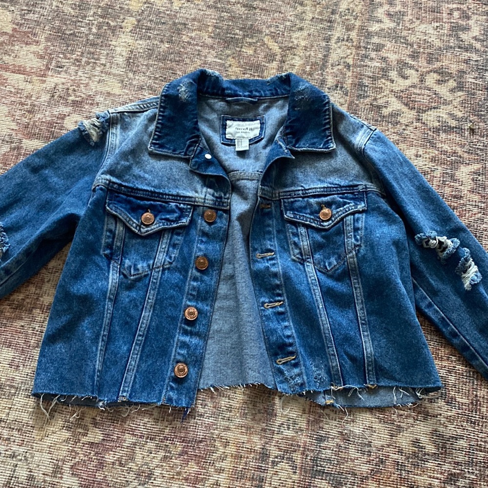 Cropped distressed jean jacket